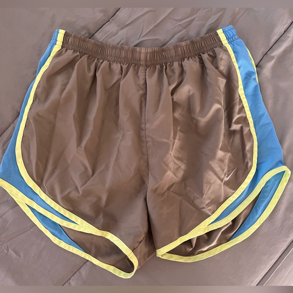 Nike Dri Fit Light Grey Athletic/Running Shorts with Pastel Green & Blue Trim